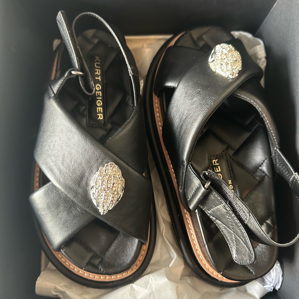 Kurt Geiger Black Sandals with Crystal Embellishment